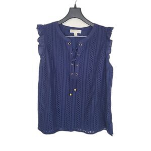 Michael Kors Lace Up Blue Cap Sleeve Blouse